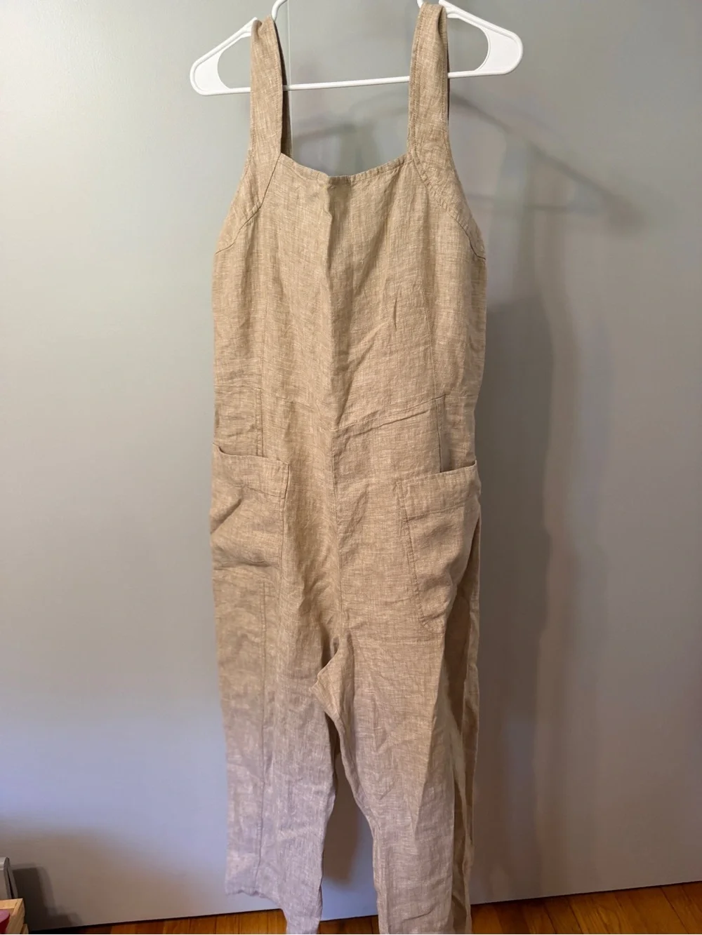 Everlane Beige Linen-Blend Wide-Strap Jumpsuit